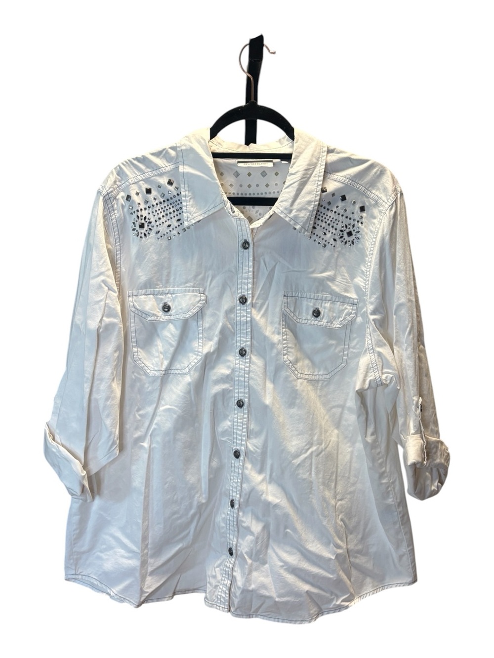 Avenue White Embellished Button-Down Shirt